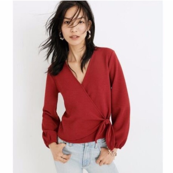 Madewell Texture & Thread Crepe Wrap Top- Crimson Red - Picture 1 of 3